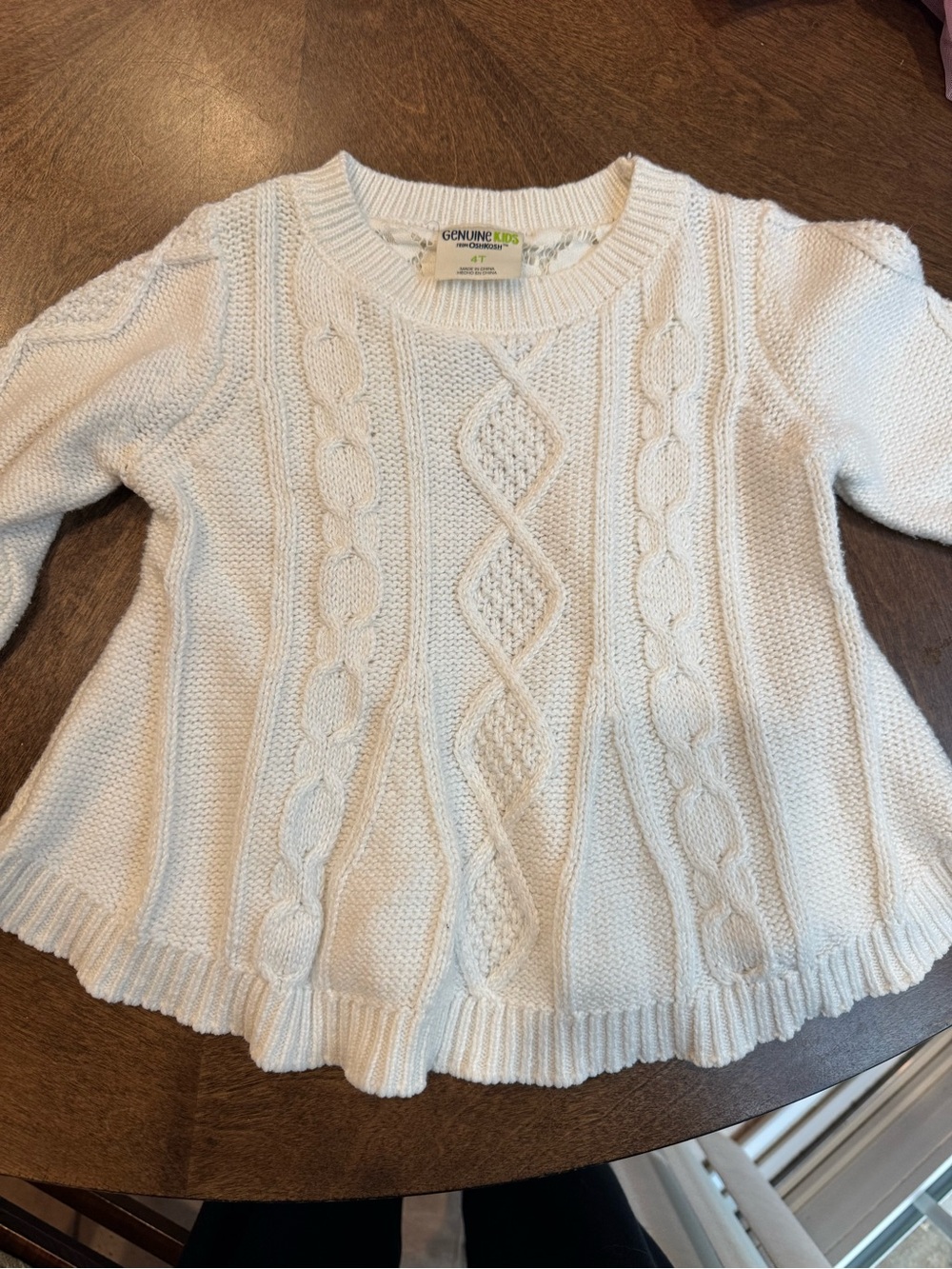 OshKosh B'gosh Ivory Cable Knit Crew Sweater with lace on the back
